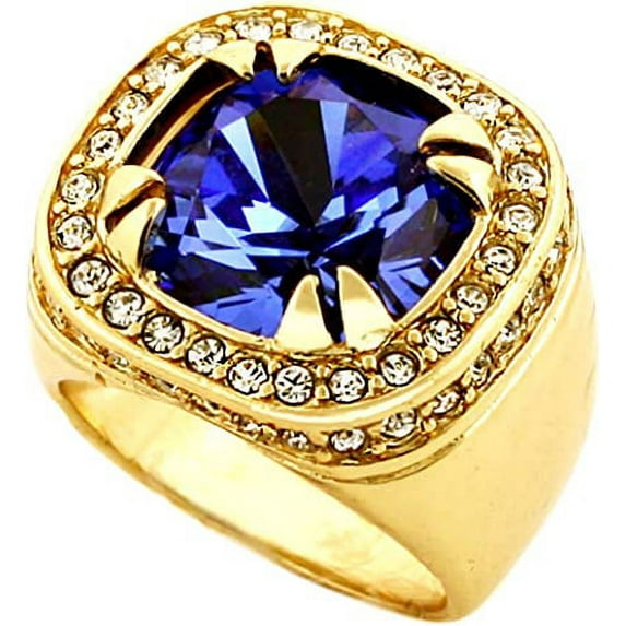 Gold Tone Synthetic Blue CZ Stone Mens Rick Ross Hip Hop Style Ring (9)