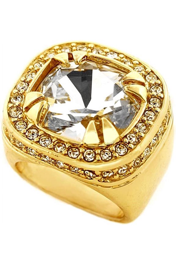 Gold Tone Synthetic Clear CZ Stone Mens Rick Ross Hip Hop Style Ring (11)
