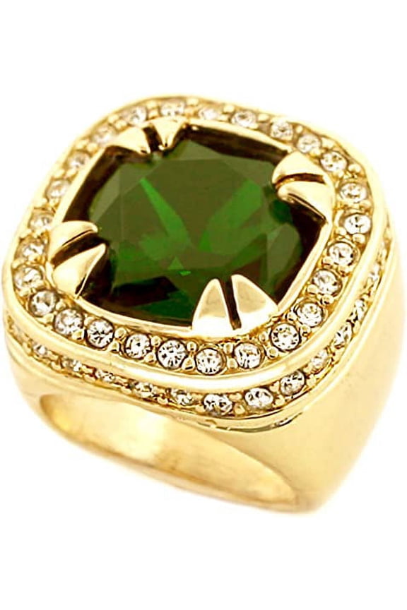 Gold Tone Synthetic Green CZ Stone Mens Rick Ross Hip Hop Style Ring (8)