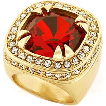 14kt Gold Plated Men's Lucky Horseshoe Ring | Clear Cubic Zirconia | Sizes 6-13 | Jewelry-mania