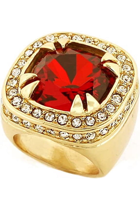 Gold Tone Synthetic Red CZ Stone Mens Rick Ross Hip Hop Style Ring (8)