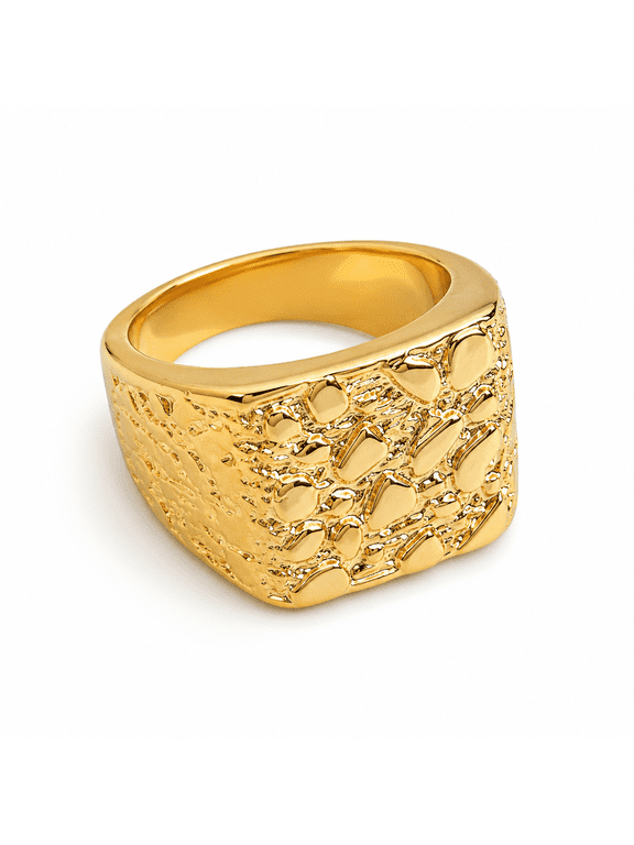 Gold-Tone Textured Statement Ring for Women, Men Chunky Wide Band Hammered Cocktail Ring Fashion Jewelry