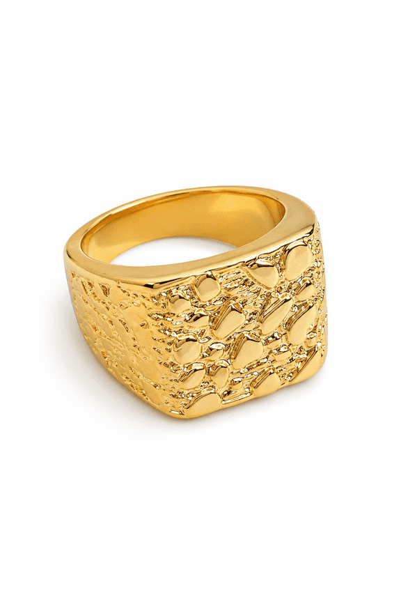 Gold-Tone Textured Statement Ring for Women, Men Chunky Wide Band Hammered Cocktail Ring Fashion Jewelry