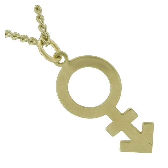 Gold Tone Transgender Symbol Charm Pendant Necklace, 18 in, Curb