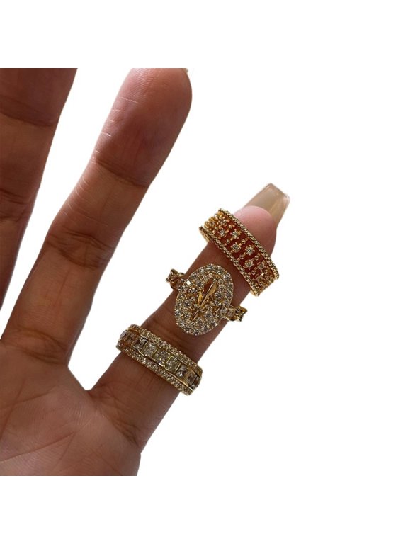 Gold Tone Vintage Rhinestone Iris Flower Ring for Women Adjustable Stackable Statement Cocktail Ring with Crystal Accents