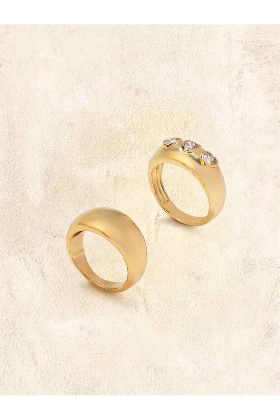 Gold Tone Womens Stackable Ring Set, Smooth Band & Triple Crystal Accent, Elegant Minimalist Design