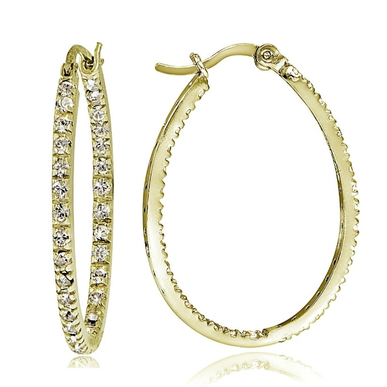 In Out Hoop Earrings Cubic Zirconia 14k Rose Gold-plated Sterling Silver 30mm In Out Hoop Earrings Cubic Zirconia 14k Rose Gold-plated Sterling Silver 30mm