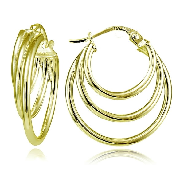 Gold Tone over Sterling Silver Triple Round Hoop Earrings