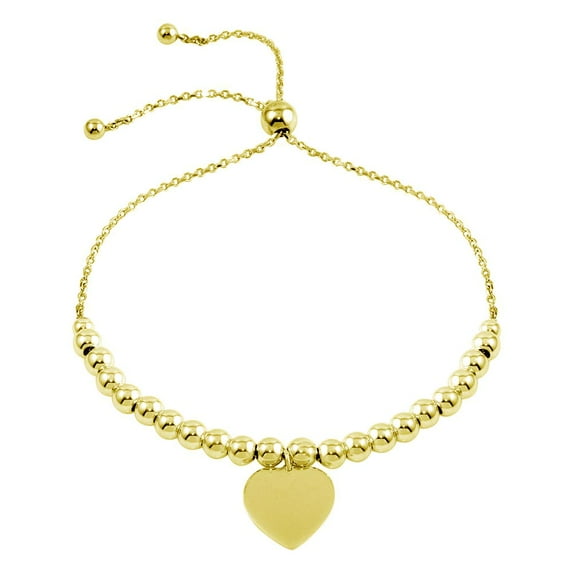 Gold-Toned Plated Sterling Silver Engraved Beaded Heart Lariat Bracelet