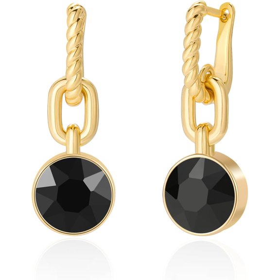 Gold Top Crystal Hoop Earrings for Women, 18K Gold Expertly Plated Round Cubic Zirconia Dangle Women Trendy Earrings Jewelry Gifts for Mother Wife[a149]