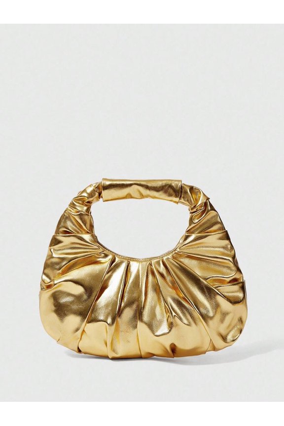 Gold Top Handle Handbag, Foldable Cloud Style