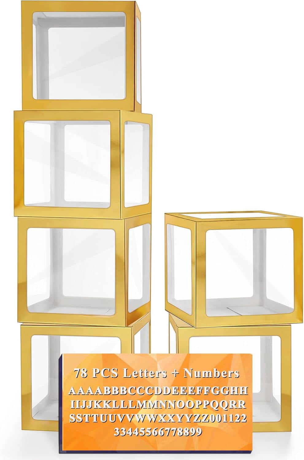 Gold Transparent Balloon Boxes With 78 Letters & Numbers, Baby Boxes ...