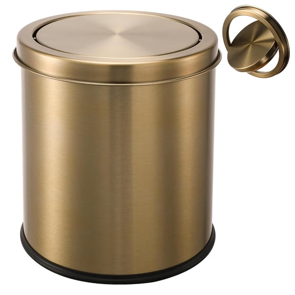 Gold Trash Can | Bathroom Garbage Bin with Lid | 5L Small Metal Wastebasket | Stainless Steel Rubbish Can | Non Slip Base | Simple Human Garbage Can | Office Wastebasket |
