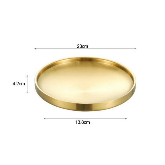 Gold Tray, Round Brass Serving Platter, Bar Circle Decorative Plate, Coffee Table Metal Decor Dishes, Counter Bathroom Kitchen Dessert Cart Display Food