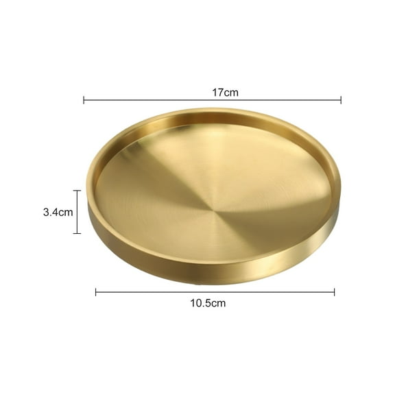 Gold Tray, Round Brass Serving Platter, Bar Circle Decorative Plate, Coffee Table Metal Decor Dishes, Counter Bathroom Kitchen Dessert Cart Display Food
