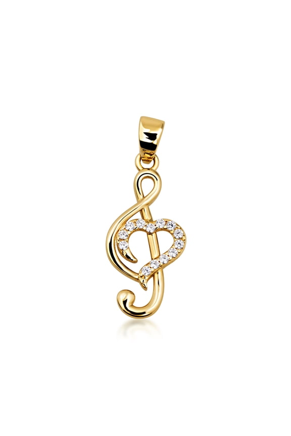 Gold Treble Clef Heart with Cubic Zirconia (10K Yellow Gold, Pendant)