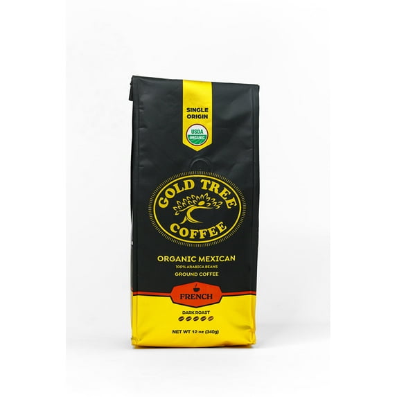 Gold Tree Organic Mexican Non-GMO and Kosher Coffee, French Roast, 12 oz