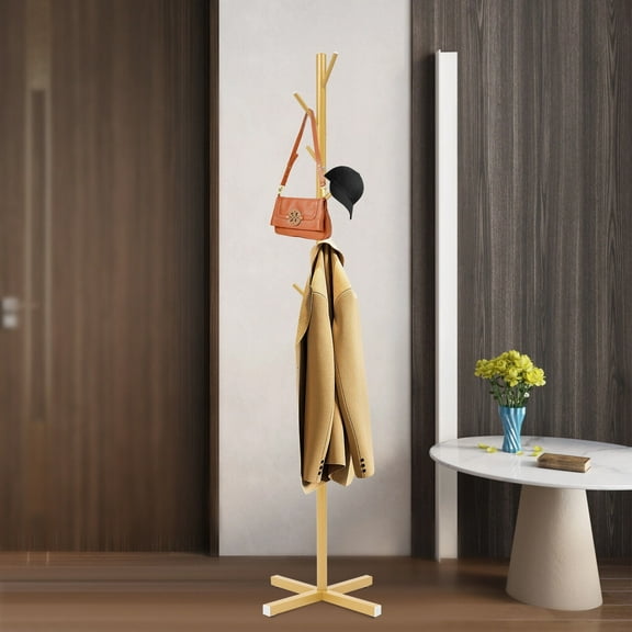 Gold Tree-Shaped Metal Coat Rack, Freestanding Sturdy Clothes Stand Holder with 7 Hooks