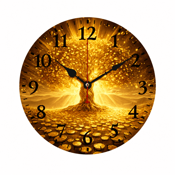 Gold Tree Wall Clock 9.84 inch, Silent Non-Ticking Quartz Round Decorative Clock for Living Room Bedroom Office