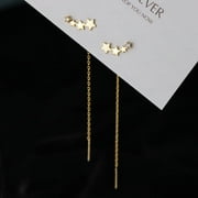 (Gold) Trend Long Wire Tassel Thread Chain Climb Star Beads Pendants Drop Earrings Women's Straight Hanging Earings Jewelry Gift