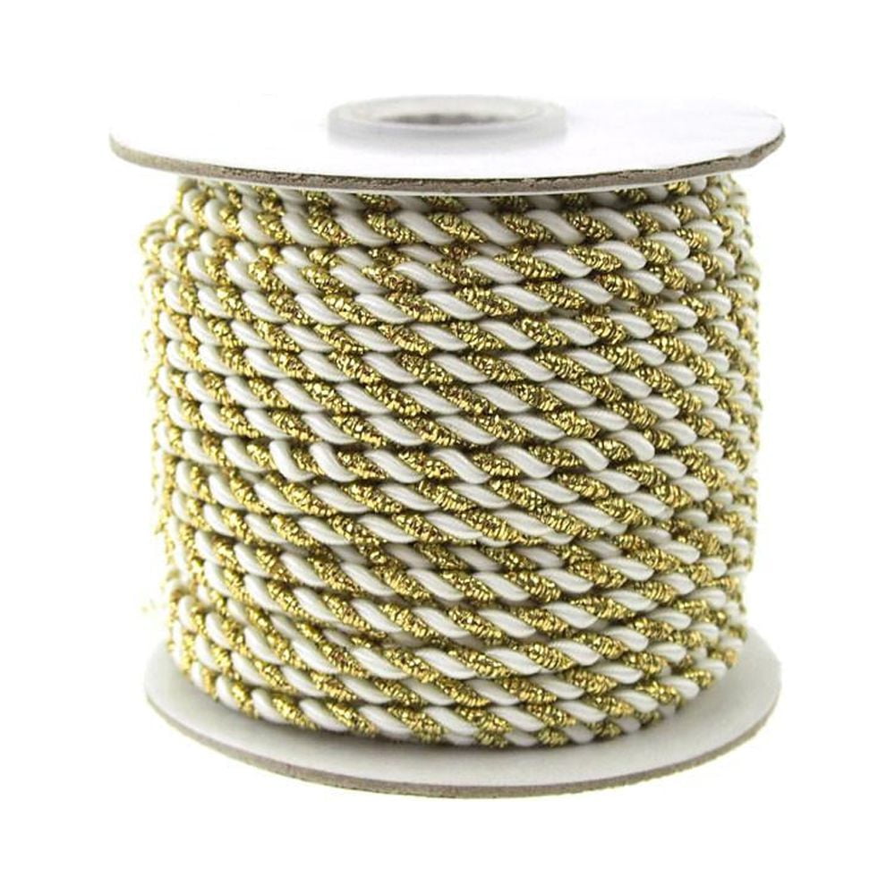 Gold Trim Twisted Cord Rope 2 Ply, 3mm, 25 Yards, White - Walmart.com