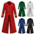 thumbnail image 1 of Gold Trim Victorian Tailcoat, Gold Trim Victorian Long Tail Coat, Double Layer Steampunk Formal Tailcoat for Halloween Noble Pirate Magician Cosplay, 5 Color Medieval Vintage Stage Costume, Red L, 1 of 8