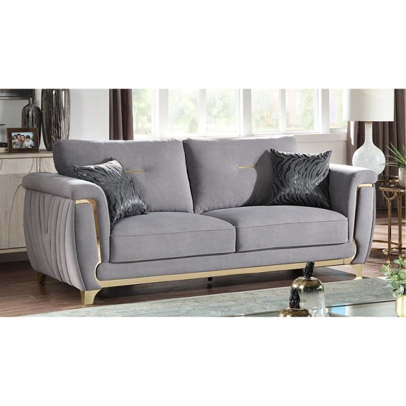 Gold Trimmed Arms - Medium-Firm Seating - Modern Décor - 91.5 in Wide Sofa