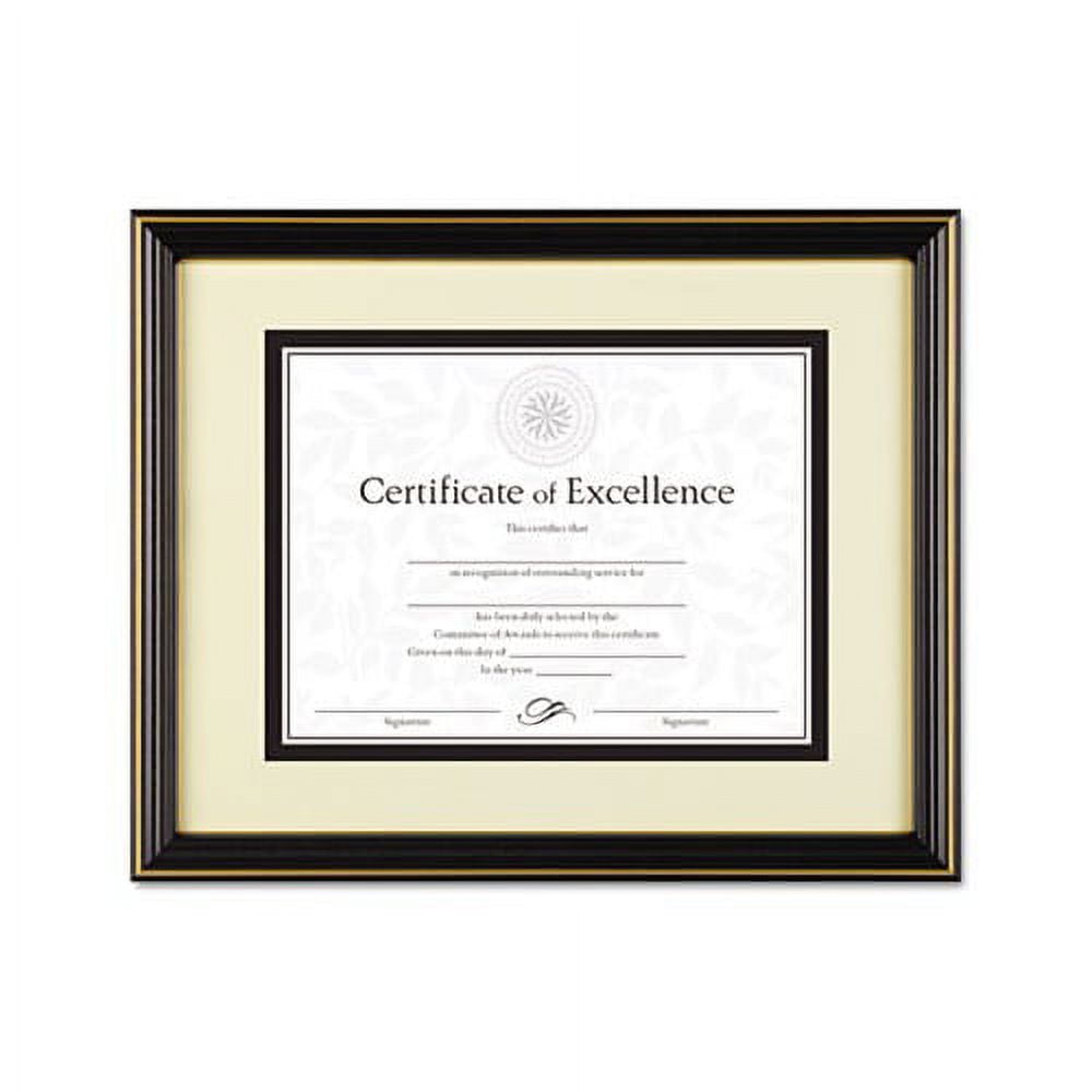 GoldTrimmed Document Frame Wood, 11 x 14 Matted to 8.5 x 11, Black