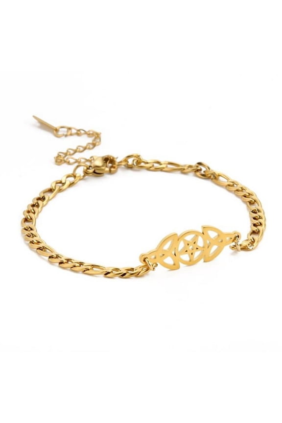 Gold Triple Goddess Bracelet Stainless Steel Pentacle Trinity Bangle