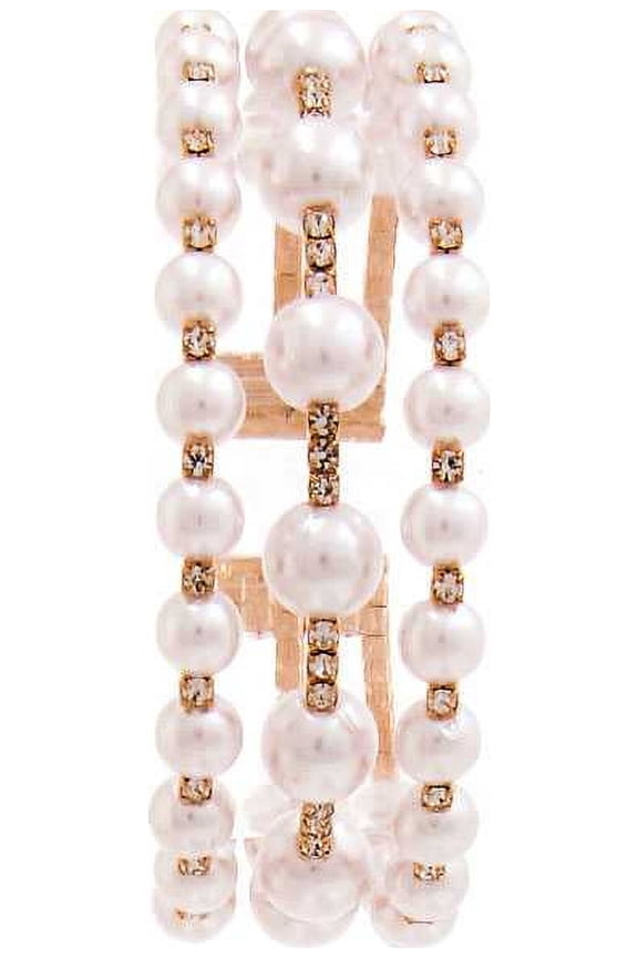 Gold Triple Layer Pearl & Rhinestone Bracelet