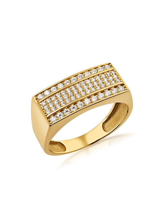 Gold Triple Row Pave Mens Statement Ring (14 Yellow Gold,Size 14)