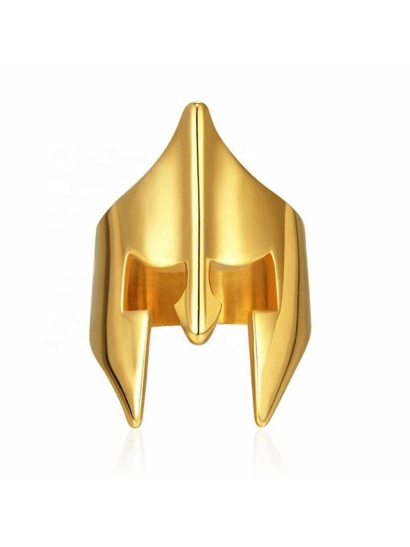 Gold Trojan Helmet Ring Mens Stainless Steel 300 Spartan Warrior Band