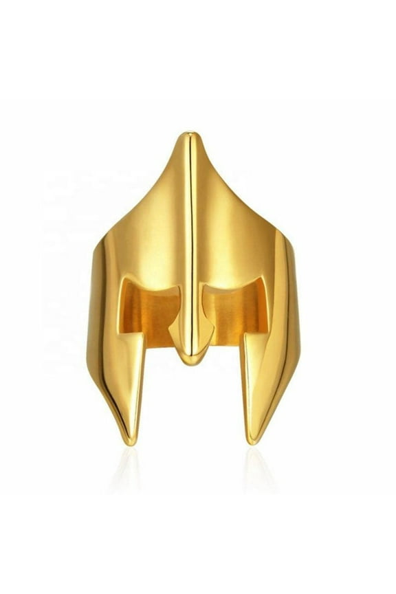 Gold Trojan Helmet Ring Mens Stainless Steel 300 Spartan Warrior Band