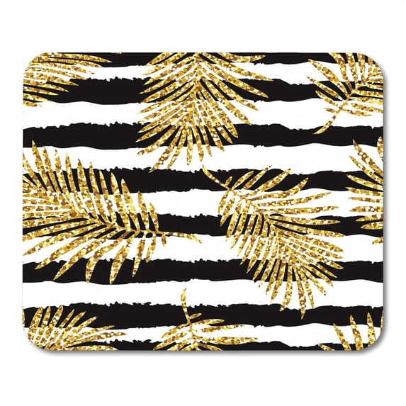 Gold Tropical Monstera and Palm Leaves Ethnic Pattern Beach Beauty Big Mousepad Mouse Pad Mouse Mat 9x10 inch