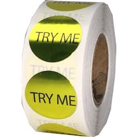 Gold Try Me Circle Dot Stickers, 3/4 Inch Round, 500 Labels on a Roll