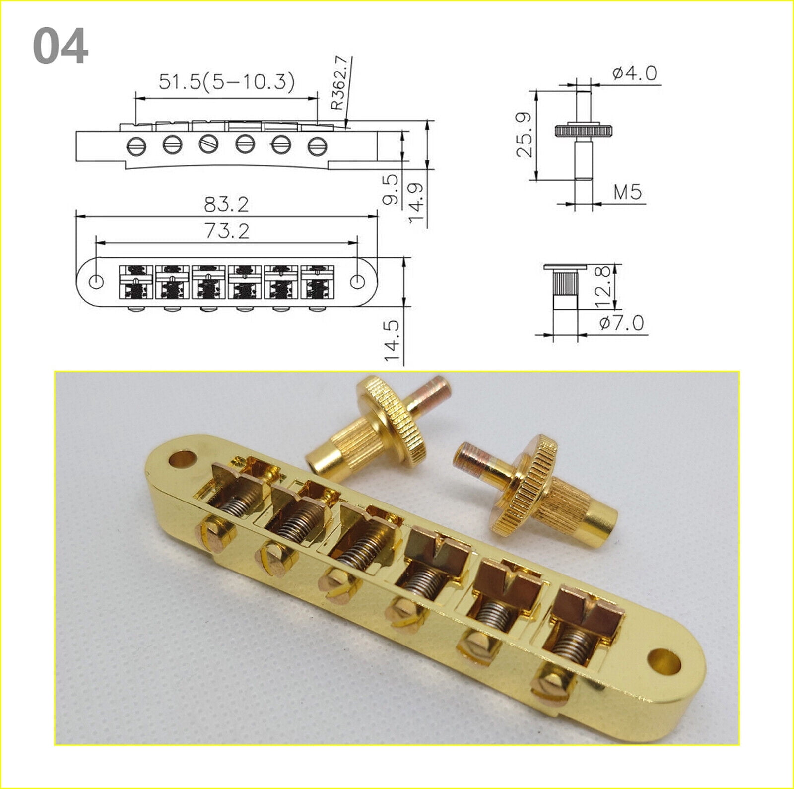 Gold Tune-O-Matic ABR-1 JB Guitar Bridge for LP, SG, Fly V Electric Guitars Replacement Parts