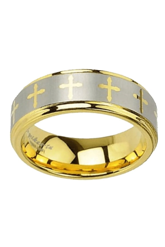 Gold Tungsten Cross Ring