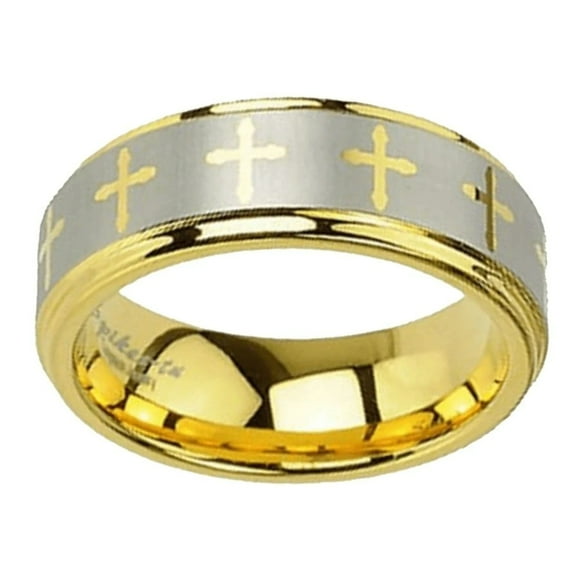 Gold Tungsten Cross Ring