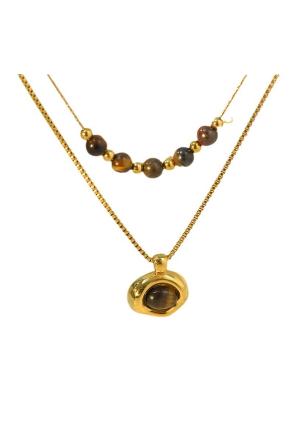 Gold Turquoise/Tigers Eye Stone Pendant Necklaces for Women, Chunky Gemstone Dangle Necklace Wedding Prom Fashion Jewelry Gifts