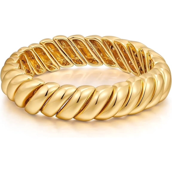 MUYAN Gold Twisted Chunky Bangle Bracelet for Women Polished Stretch Ribbed Bracelet Stackable Jewelry