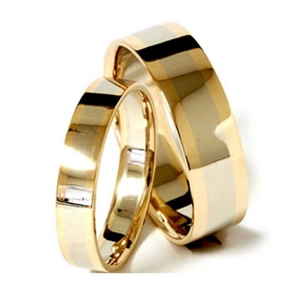 Pompeii3 Gold Two Tone Matching His Hers Wedding Band Ring Set
