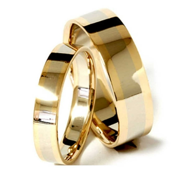 Pompeii3 Gold Two Tone Matching His Hers Wedding Band Ring Set
