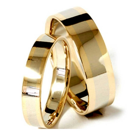 Pompeii3 Gold Two Tone Matching His Hers Wedding Band Ring Set