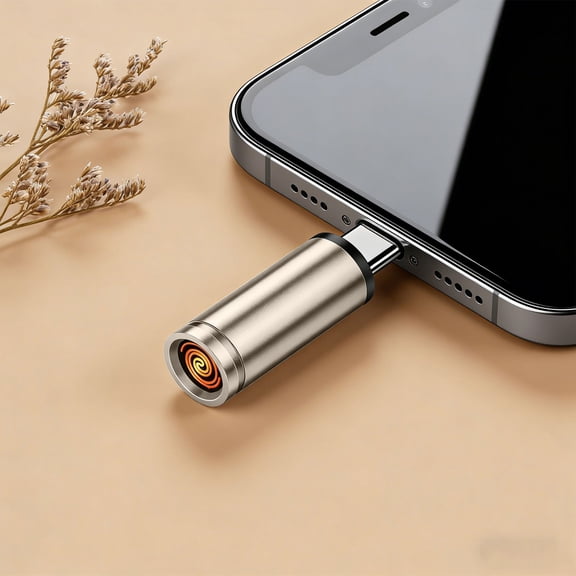 Gold Type-C Mini Electric Lighter, USB-C Plug-in Flameless Windproof Coil Lighter for Travel, Fast Ignition Portable Pocket Lighter, 1 Pc