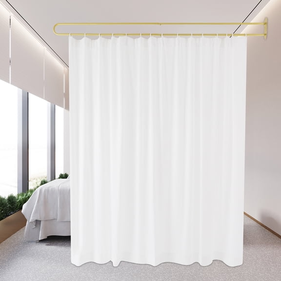Gold U-Shaped Partition Curtain, 78.7in Iron Bracket with White Polyester Sheer, Wall Mounted Room Divider for Office and Bathroom Privacy