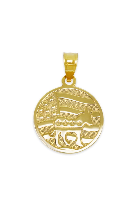 Gold USA Republican Democrat Charm Pendant - 10 Karat Gold - Political Medallion Charm Jewelry
