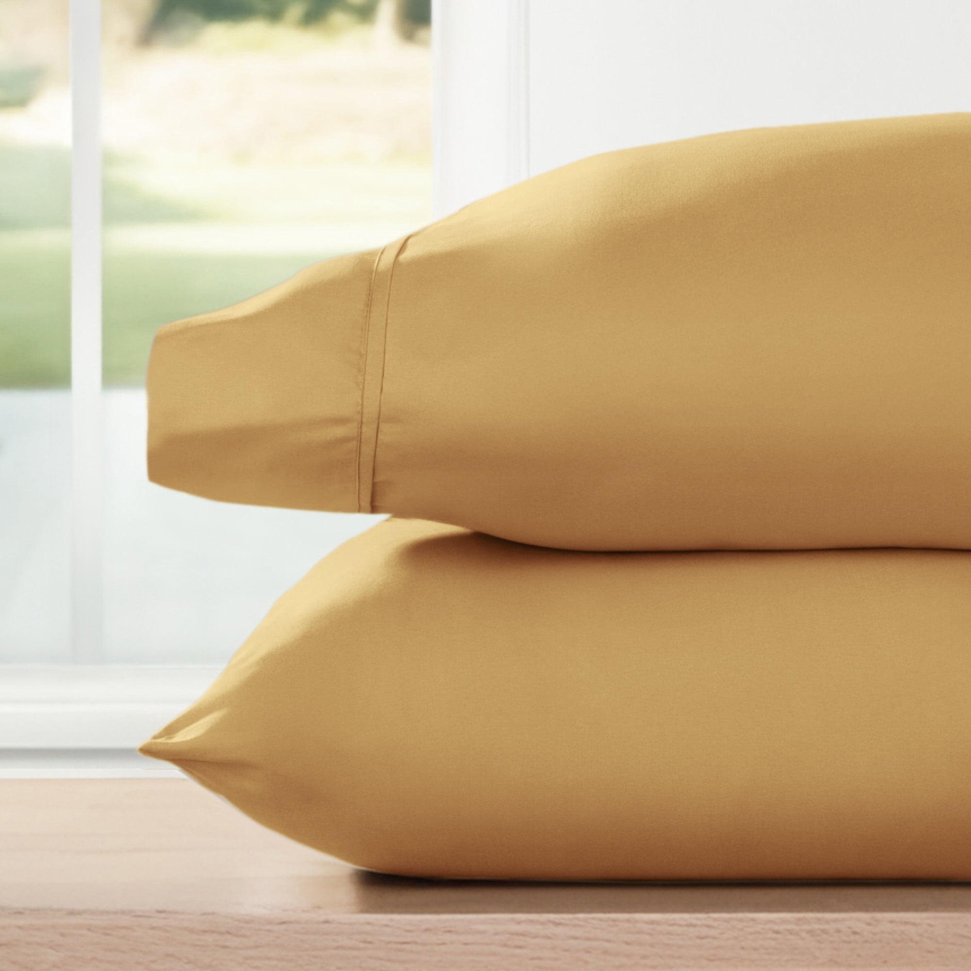 Noble Linens 2 Piece Pillow Case Set, Gold, Standard/Queen