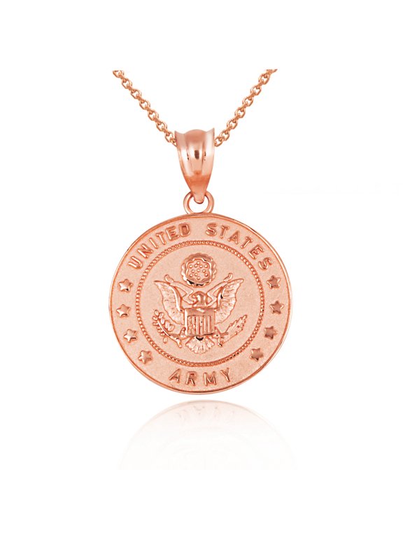 Gold United States Army Officially Licensed Eagle Emblem Medallion (10K Rose Gold, Pendant with 18" chain)