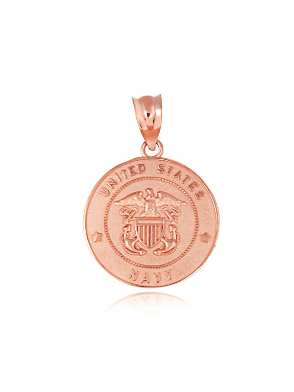 Gold United States Navy Officially Licensed Shield Eagle Anchor Emblem Medallion (10K Rose Gold, Pendant)