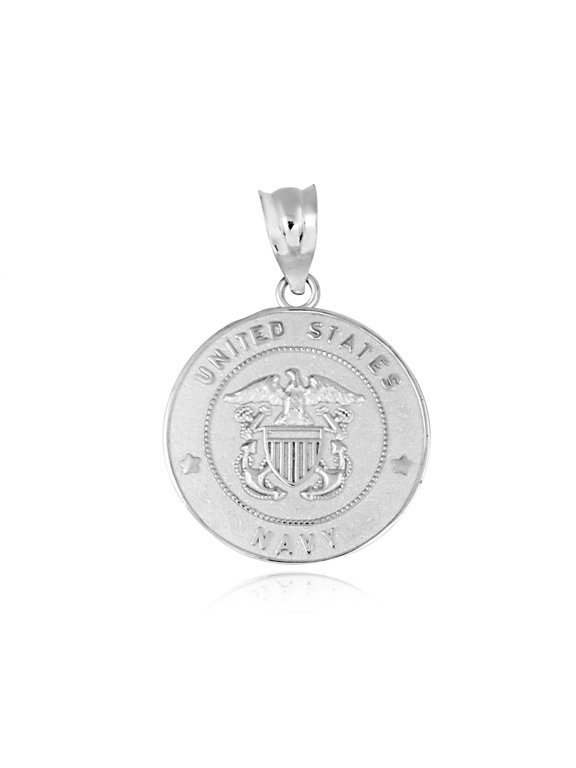 Gold United States Navy Officially Licensed Shield Eagle Anchor Emblem Medallion (10K White Gold, Pendant)
